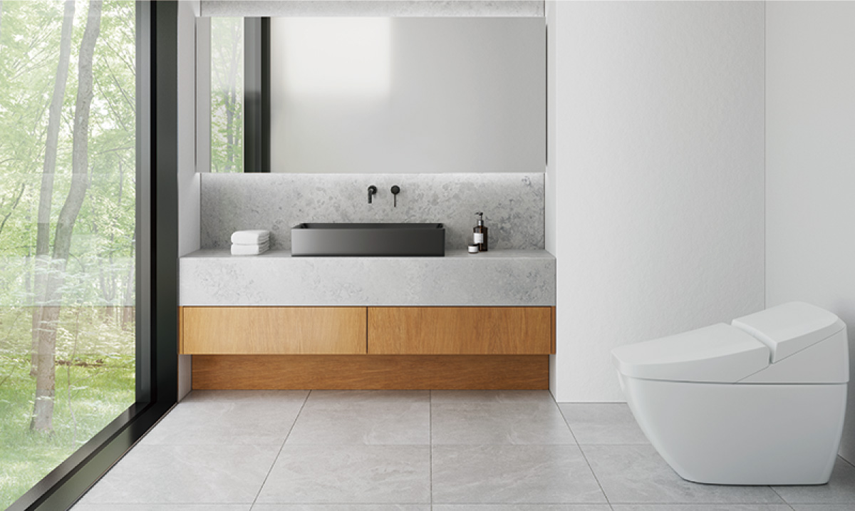 クチーナのトラッチャ（TRACCIA）シリーズトイレ手洗い施工イメージ